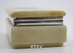 Vintage Made In Italy Hand Carved Alabaster Hinged Jewellery Box, Trinket Dish, Vanity Dish