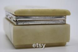 Vintage Made In Italy Hand Carved Alabaster Hinged Jewellery Box, Trinket Dish, Vanity Dish