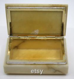 Vintage Made In Italy Hand Carved Alabaster Hinged Jewellery Box, Trinket Dish, Vanity Dish