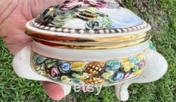 Vintage Made in Italy Italian Capodimonte Pottery Jewelry Trinket Box Powder Jar