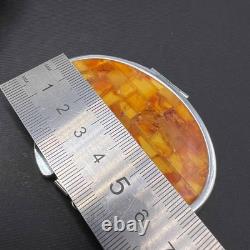 Vintage Makeup Compact Mirror Box Powder Box Metal Decor Genuine Baltic Amber