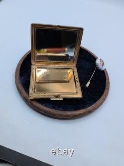 Vintage Marhill Mother Of Pearl Hand Painted Victorian Compact With Matching
