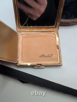Vintage Marhill Mother Of Pearl Hand Painted Victorian Compact With Matching