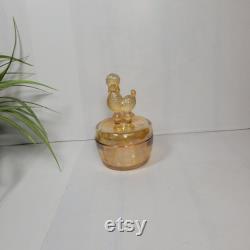Vintage Marigold Poodle Powder Jar and Lid, Jeannette Glass Trinket Box Carnival