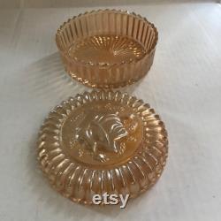 Vintage Marigold Powder or Trinket Box Carnival Glass Mid Century