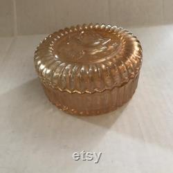 Vintage Marigold Powder or Trinket Box Carnival Glass Mid Century