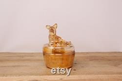 Vintage Marigold Scottie Design Powder Jar and Lid Jeannette Animals and Figurines by Jeanette