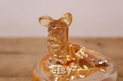 Vintage Marigold Scottie Design Powder Jar and Lid Jeannette Animals and Figurines by Jeanette