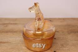 Vintage Marigold Scottie Design Powder Jar and Lid Jeannette Animals and Figurines by Jeanette
