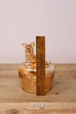 Vintage Marigold Scottie Design Powder Jar and Lid Jeannette Animals and Figurines by Jeanette