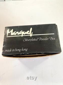 Vintage Marquel Silver plated Powder Box Mirror and Powder Puff Made in Hong Kong In Box