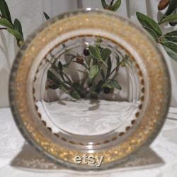 Vintage Matson 24K Hollywood Regency Filigree and Floral Design Footed Round Vanity Dresser Powder Jar With Glass Insert -Boudoir Accessories