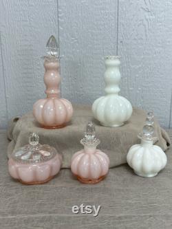 Vintage Melon Shape Fenton Glass Choose From Rose Overlay Puff Box, Large Perfume, Small Perfume, White Large Perfume, Or Small Perfume