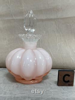Vintage Melon Shape Fenton Glass Choose From Rose Overlay Puff Box, Large Perfume, Small Perfume, White Large Perfume, Or Small Perfume