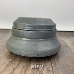 Vintage Metal Puff Jar with Ceramic Lid, 1940s Powder Puff Keeper Made in Switzerland