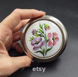 Vintage Metal Trinket Jewelry Box with Hand Decorated Enameled Lid. Lenemalier Powder Box Made in the USSR. Christmas Gift. Collectible.