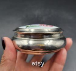 Vintage Metal Trinket Jewelry Box with Hand Decorated Enameled Lid. Lenemalier Powder Box Made in the USSR. Christmas Gift. Collectible.