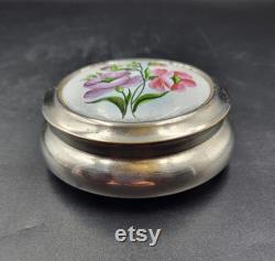 Vintage Metal Trinket Jewelry Box with Hand Decorated Enameled Lid. Lenemalier Powder Box Made in the USSR. Christmas Gift. Collectible.
