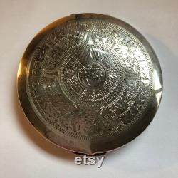 Vintage Mexican Aztec Etched Sterling Silver Ladies Powder Compact with Mirror