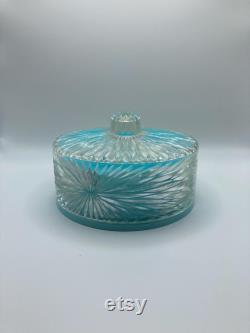 Vintage Mid Century Celebrity Inc. Aqua Turquoise Blue Lucite Powder Container New York
