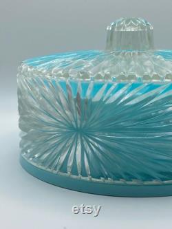 Vintage Mid Century Celebrity Inc. Aqua Turquoise Blue Lucite Powder Container New York