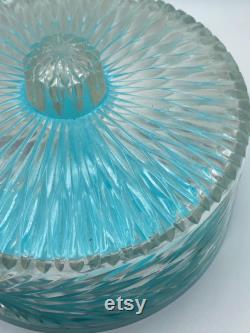 Vintage Mid Century Celebrity Inc. Aqua Turquoise Blue Lucite Powder Container New York