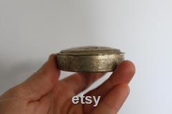 Vintage Mother Of Pearl Hand Painted Powder Box. Silver Tone Metal, Persian Design, Polo Players, Bougie Grandmacore Accessory, Unique Gift.