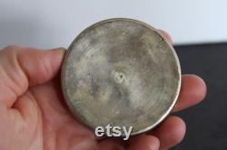 Vintage Mother Of Pearl Hand Painted Powder Box. Silver Tone Metal, Persian Design, Polo Players, Bougie Grandmacore Accessory, Unique Gift.