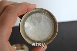 Vintage Mother Of Pearl Hand Painted Powder Box. Silver Tone Metal, Persian Design, Polo Players, Bougie Grandmacore Accessory, Unique Gift.
