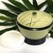 Vintage Music Powder Jewelry Trinket Box with Powder Puff 1950s Japanese Wood Lacquerware Bamboo Design Works