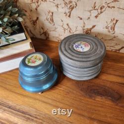 Vintage Musical Powder Boxes Puff Box Floral Design Set of 2