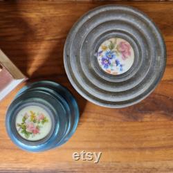 Vintage Musical Powder Boxes Puff Box Floral Design Set of 2