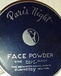 Vintage New PARIS NIGHT Face Powder Box 1930s Art Deco Beauty Collectible French Vanity Boudoir Decor Makeup Cosmetics Full Case UNUSED Gift