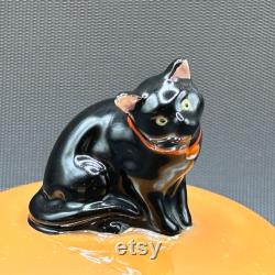 Vintage Noritake Peach Lustre Lidded Dish with Enigmatic Black Cat Lid