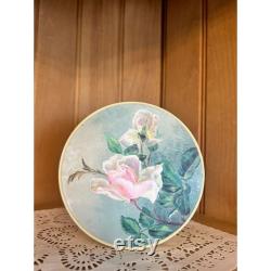 Vintage Old Print Factory Powder Box Rose Floral Design New Baltimore MI