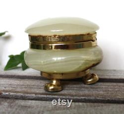 Vintage Onyx Alabaster Marble Hinged Lid Powder Jar, Trinket Dish, Vanity Jar