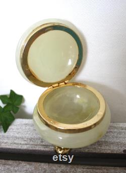 Vintage Onyx Alabaster Marble Hinged Lid Powder Jar, Trinket Dish, Vanity Jar
