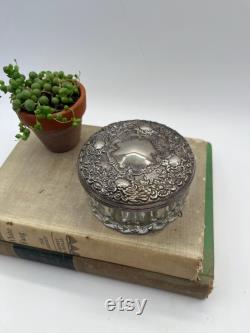Vintage Ornate Silver Powder Box Trinket Dish Jewelry Tray Ring dish Victorian Vanity Decor Storage Box