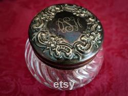 Vintage Ornate Vanity Jar, Monogrammed Silver Lid, Floral Design, Herb Incense Potpourri Jar, Victorian, Hollywood Regency, Mother's Day