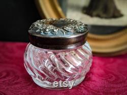 Vintage Ornate Vanity Jar, Monogrammed Silver Lid, Floral Design, Herb Incense Potpourri Jar, Victorian, Hollywood Regency, Mother's Day