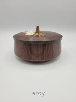 Vintage Otagiri Lacquerware Faux Wood Floral Trinket Jewelry Powder Box