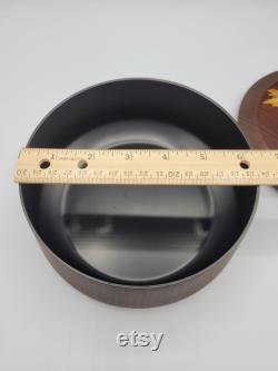 Vintage Otagiri Lacquerware Faux Wood Floral Trinket Jewelry Powder Box