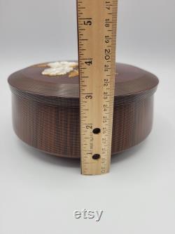 Vintage Otagiri Lacquerware Faux Wood Floral Trinket Jewelry Powder Box