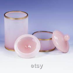 Vintage Pair of pink opaline glass Boxes, Vanity Jars, Italian art glass, Venetian glass, Murano glass
