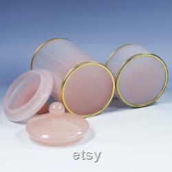 Vintage Pair of pink opaline glass Boxes, Vanity Jars, Italian art glass, Venetian glass, Murano glass