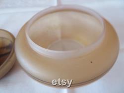 Vintage Pale Orange Hand Painted Frosted Glass Powder Bowl and Lid with Woodland Forest Design 1930's Vanity Trinket See Condition Report