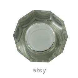 Vintage Paneled Glass Dresser Jar with Sterling Silver Lid, Morning Glory Motif, 10-Sided Glass Vanity Jar