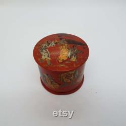 Vintage Papier Mache Red Lacquer Powder Box Japanese Powder Puff Box Vanity Storage Antique Powder Puff Container 1920's