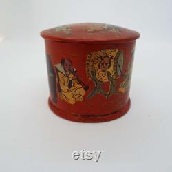 Vintage Papier Mache Red Lacquer Powder Box Japanese Powder Puff Box Vanity Storage Antique Powder Puff Container 1920's