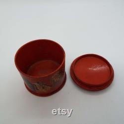 Vintage Papier Mache Red Lacquer Powder Box Japanese Powder Puff Box Vanity Storage Antique Powder Puff Container 1920's